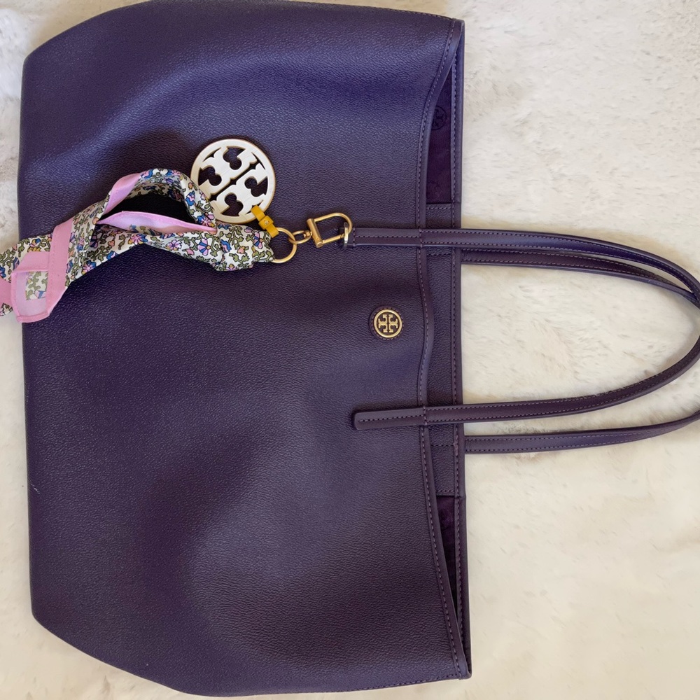 Tory Burch purple tote with key chain